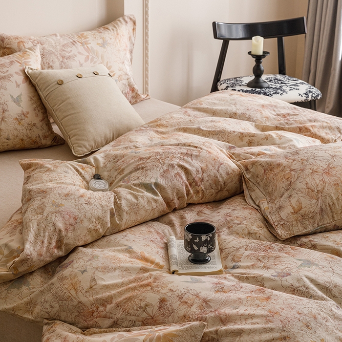 91家纺网 家纺一手货源 找家纺 爱思佳 2025新款棉麻数码印花单品被套被套单件-单被套 花蝶-咖