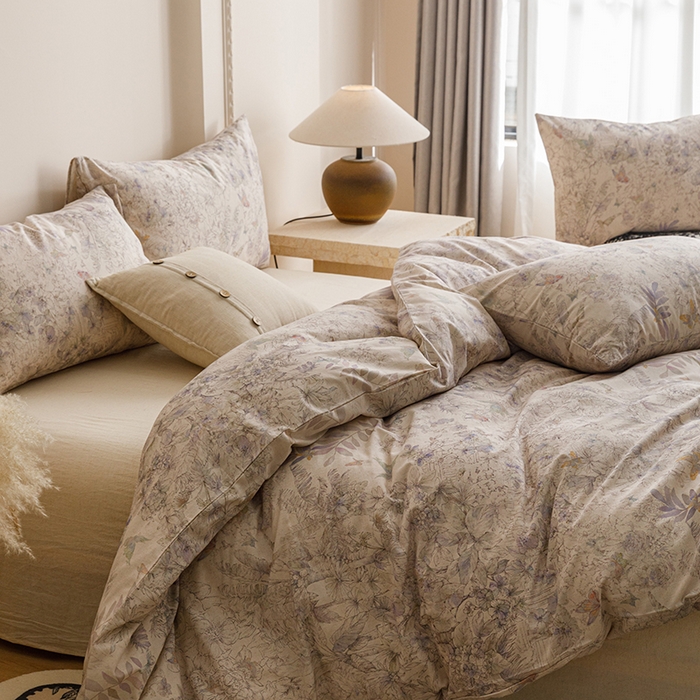 91家纺网 家纺一手货源 找家纺 爱思佳 2025新款棉麻数码印花单品被套被套单件-单被套 花蝶-紫