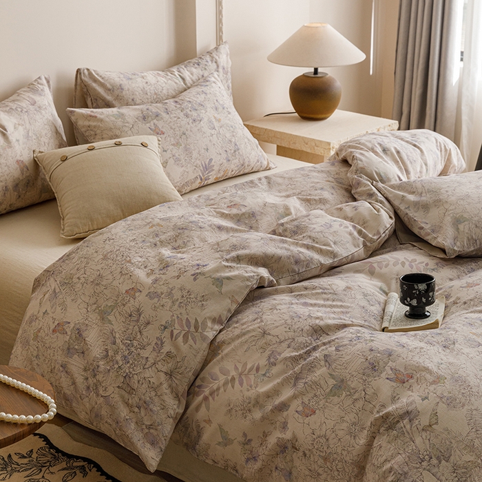 91家纺网 家纺一手货源 找家纺 爱思佳 2025新款棉麻数码印花单品被套被套单件-单被套 花蝶-紫