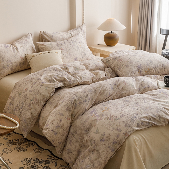 91家纺网 家纺一手货源 找家纺 爱思佳 2025新款棉麻数码印花单品被套被套单件-单被套 花蝶-紫