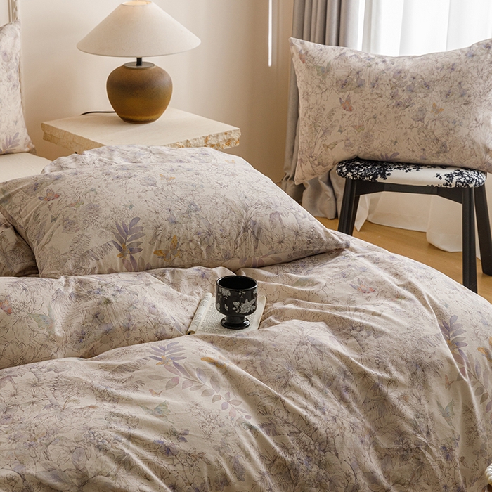 91家纺网 家纺一手货源 找家纺 爱思佳 2025新款棉麻数码印花单品被套被套单件-单被套 花蝶-紫