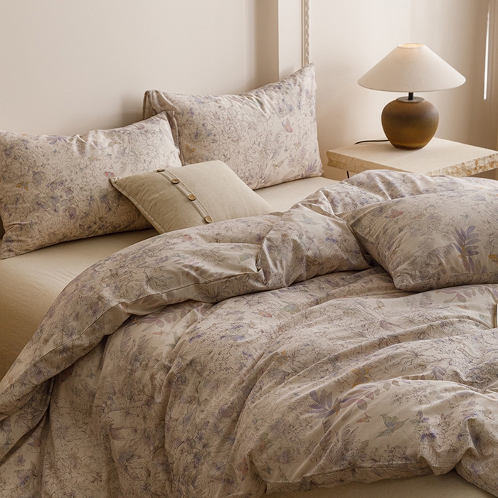 91家纺网 家纺一手货源 找家纺 爱思佳 2025新款棉麻数码印花单品被套被套单件-单被套 花蝶-紫