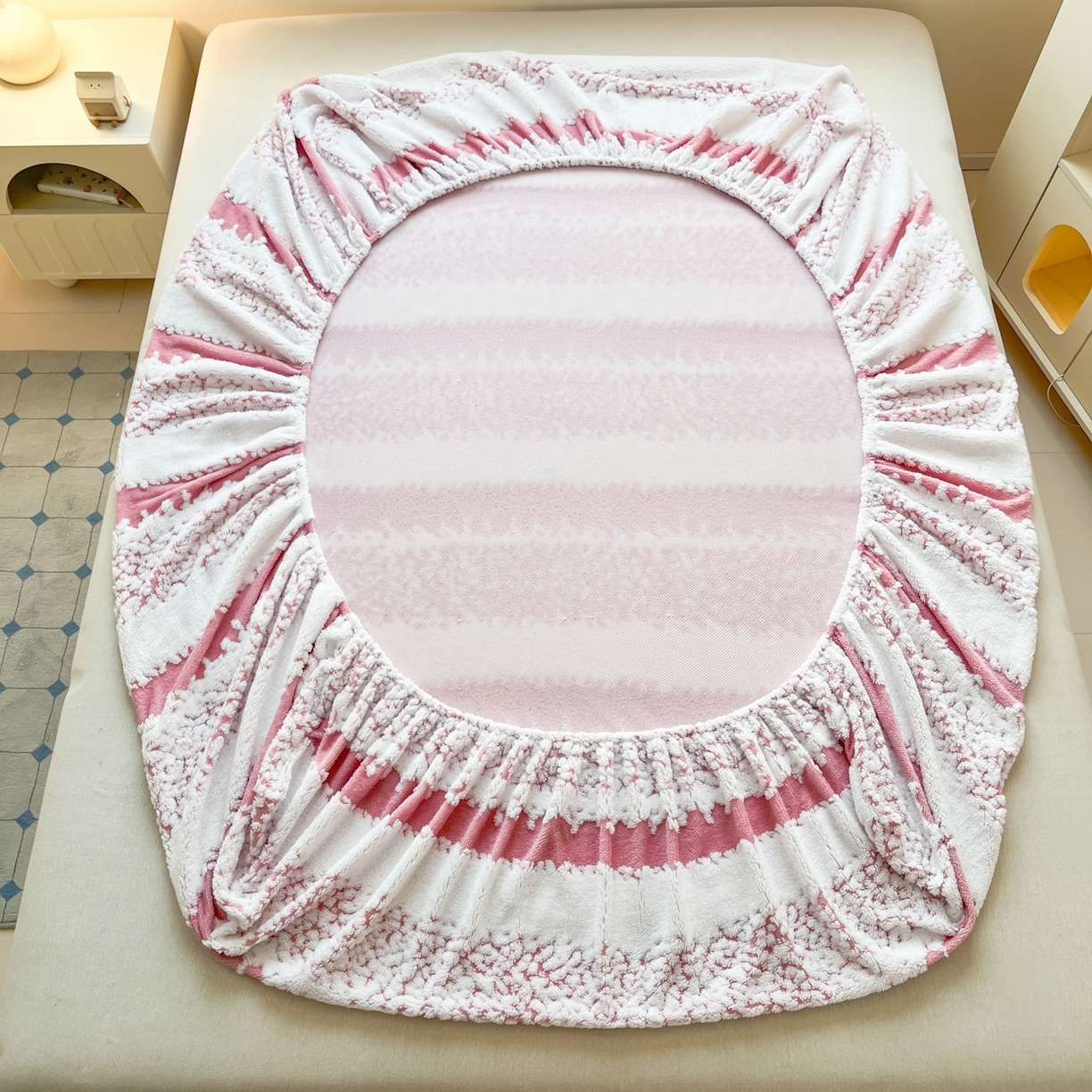 91家纺网 家纺一手货源 找家纺 （总）卡伦家纺 2025新款阳离子提花牛奶绒床笠-暖阳系列