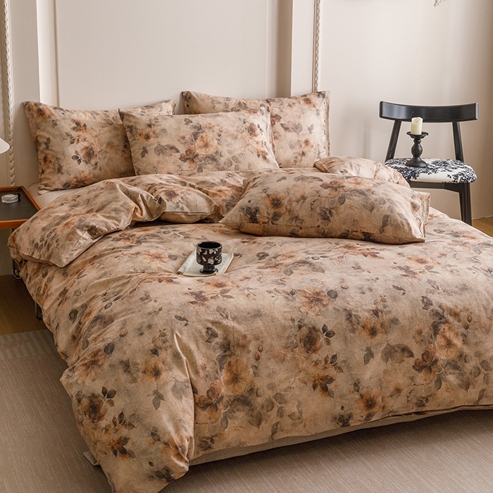 91家纺网 家纺一手货源 找家纺 爱思佳 2025新款棉麻数码印花单品被套被套单件-单被套 花间墨韵-咖