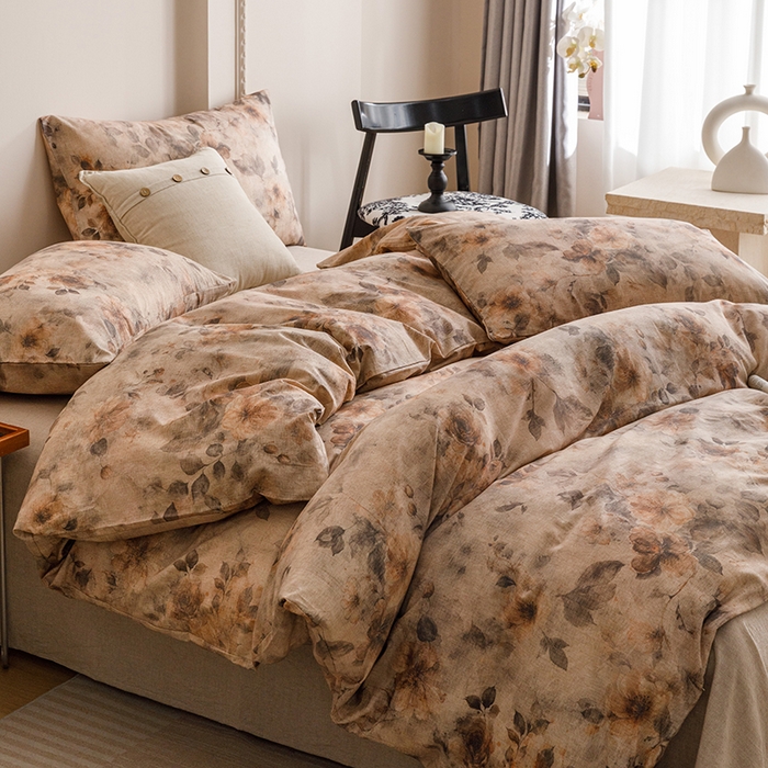 91家纺网 家纺一手货源 找家纺 爱思佳 2025新款棉麻数码印花单品被套被套单件-单被套 花间墨韵-咖