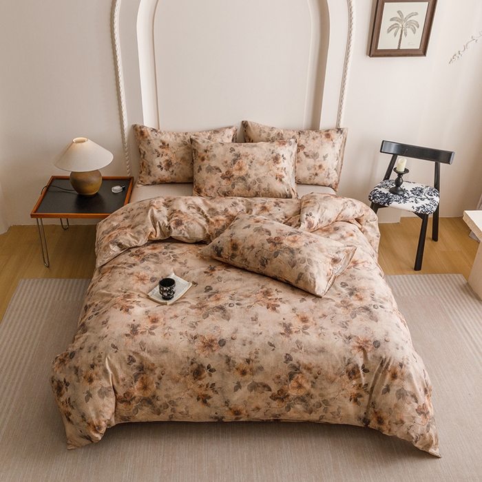 91家纺网 家纺一手货源 找家纺 爱思佳 2025新款棉麻数码印花单品被套被套单件-单被套 花间墨韵-咖