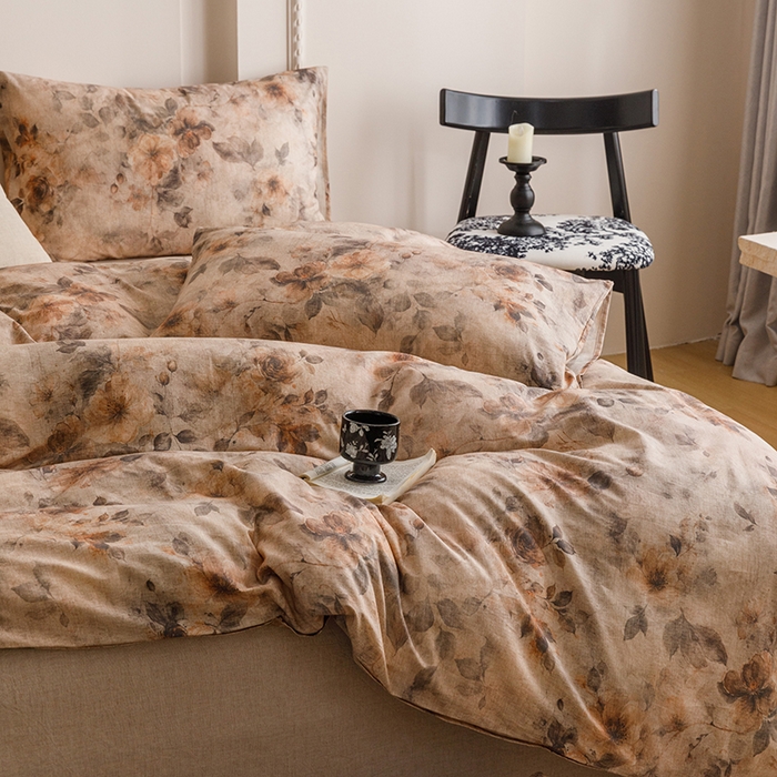 91家纺网 家纺一手货源 找家纺 爱思佳 2025新款棉麻数码印花单品被套被套单件-单被套 花间墨韵-咖