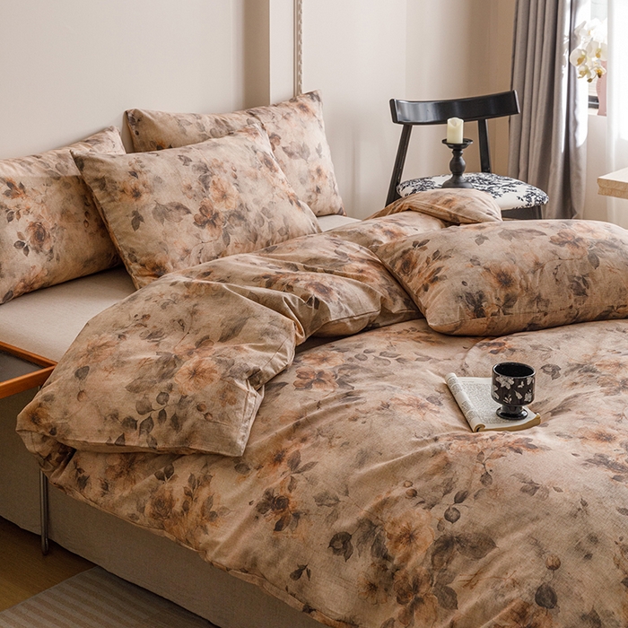 91家纺网 家纺一手货源 找家纺 爱思佳 2025新款棉麻数码印花单品被套被套单件-单被套 花间墨韵-咖