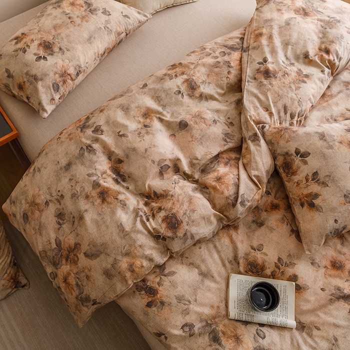 91家纺网 家纺一手货源 找家纺 爱思佳 2025新款棉麻数码印花单品被套被套单件-单被套 花间墨韵-咖