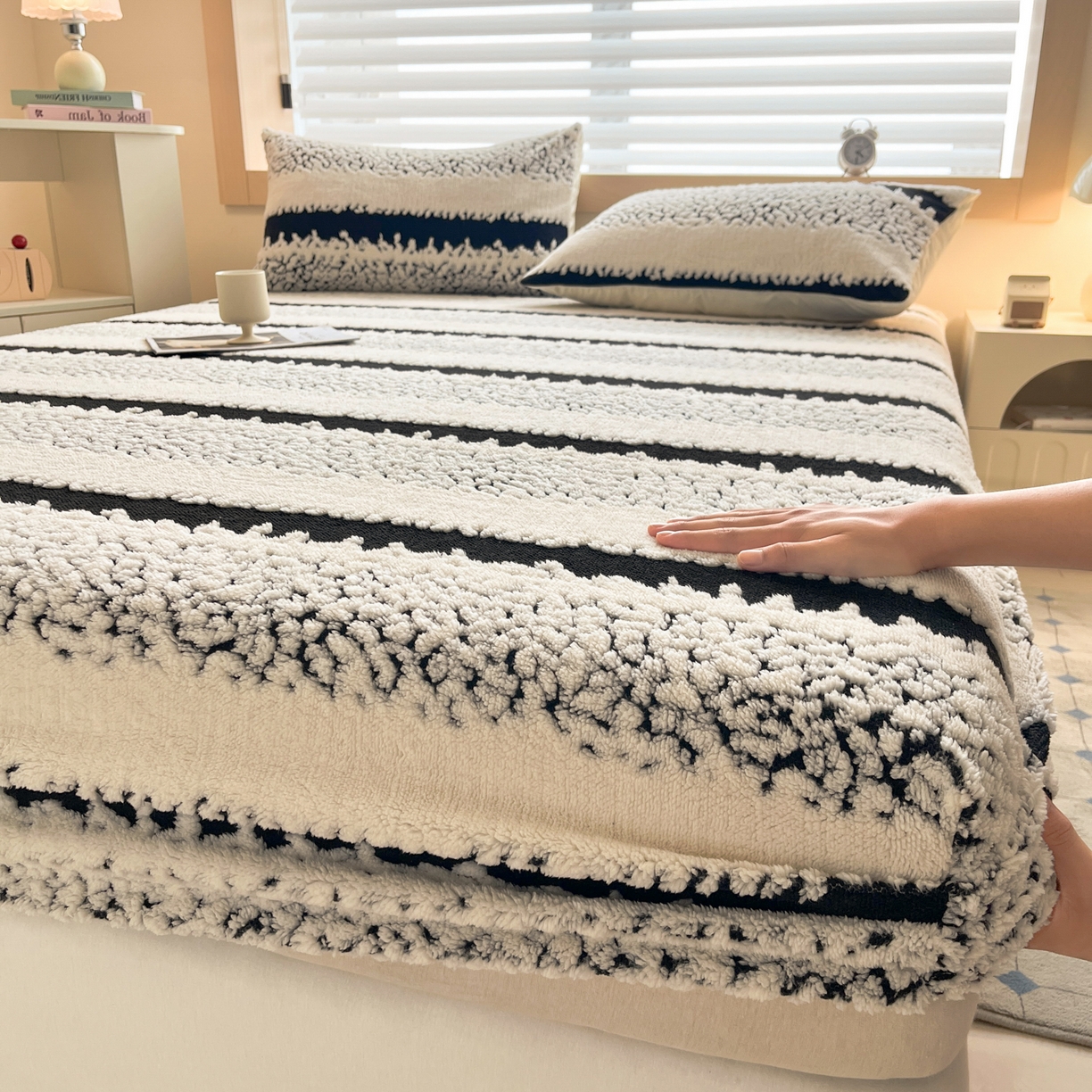 91家纺网 家纺一手货源 找家纺 卡伦家纺 2025新款阳离子提花牛奶绒床笠-暖阳系列 暖阳-黑