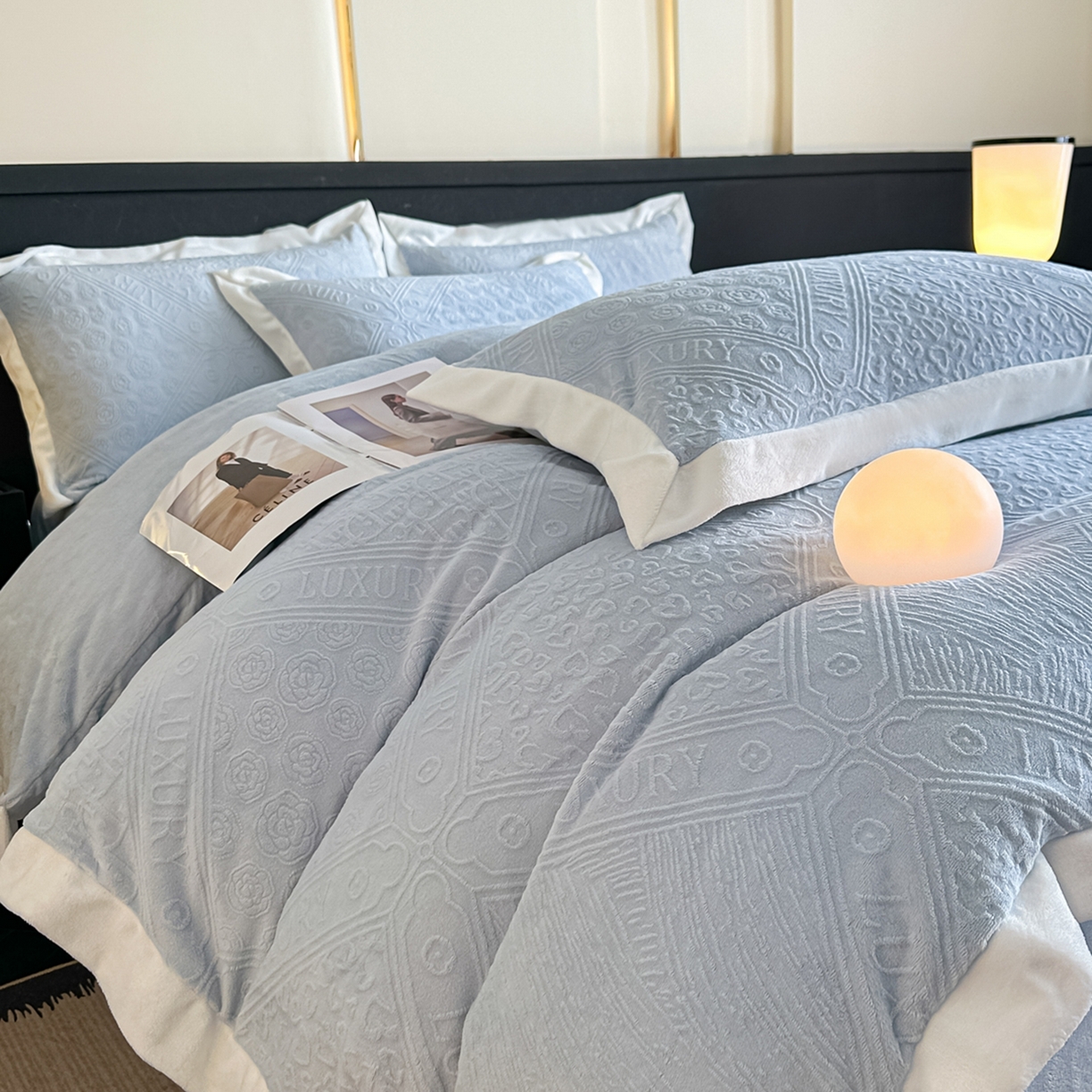 91家纺网 家纺一手货源 找家纺  （总）亿梵家居  2025秋冬新款-拼角款A类全消光牛奶绒立体5D雕花绒四件套