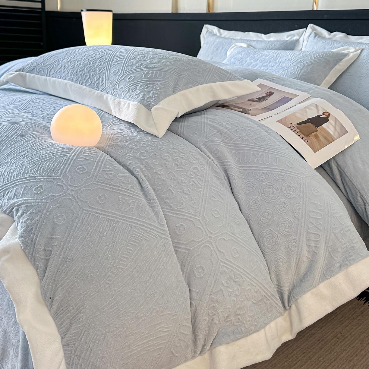 91家纺网 家纺一手货源 找家纺  （总）亿梵家居  2025秋冬新款-拼角款A类全消光牛奶绒立体5D雕花绒四件套