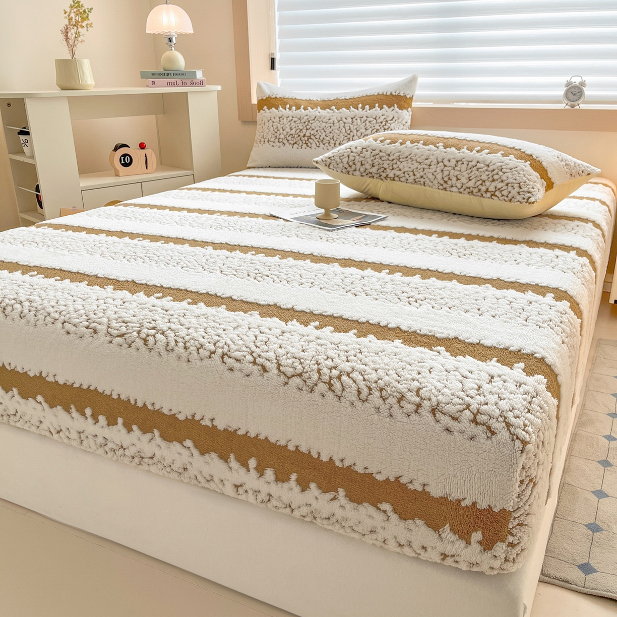 91家纺网 家纺一手货源 找家纺 卡伦家纺 2025新款阳离子提花牛奶绒床笠-暖阳系列 暖阳-咖