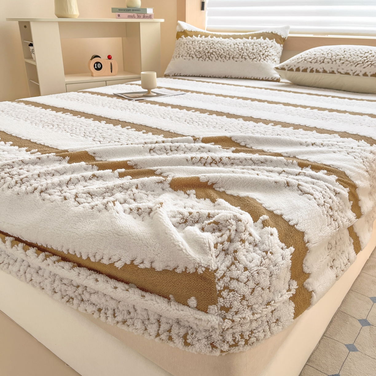 91家纺网 家纺一手货源 找家纺 卡伦家纺 2025新款阳离子提花牛奶绒床笠-暖阳系列 暖阳-咖