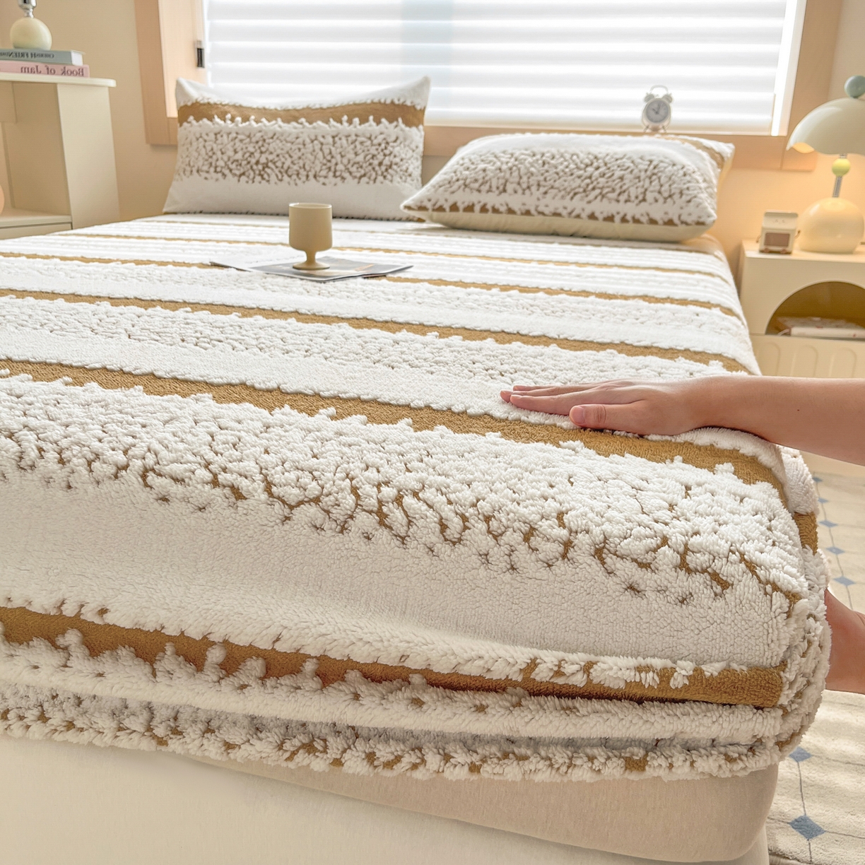 91家纺网 家纺一手货源 找家纺 卡伦家纺 2025新款阳离子提花牛奶绒床笠-暖阳系列 暖阳-咖