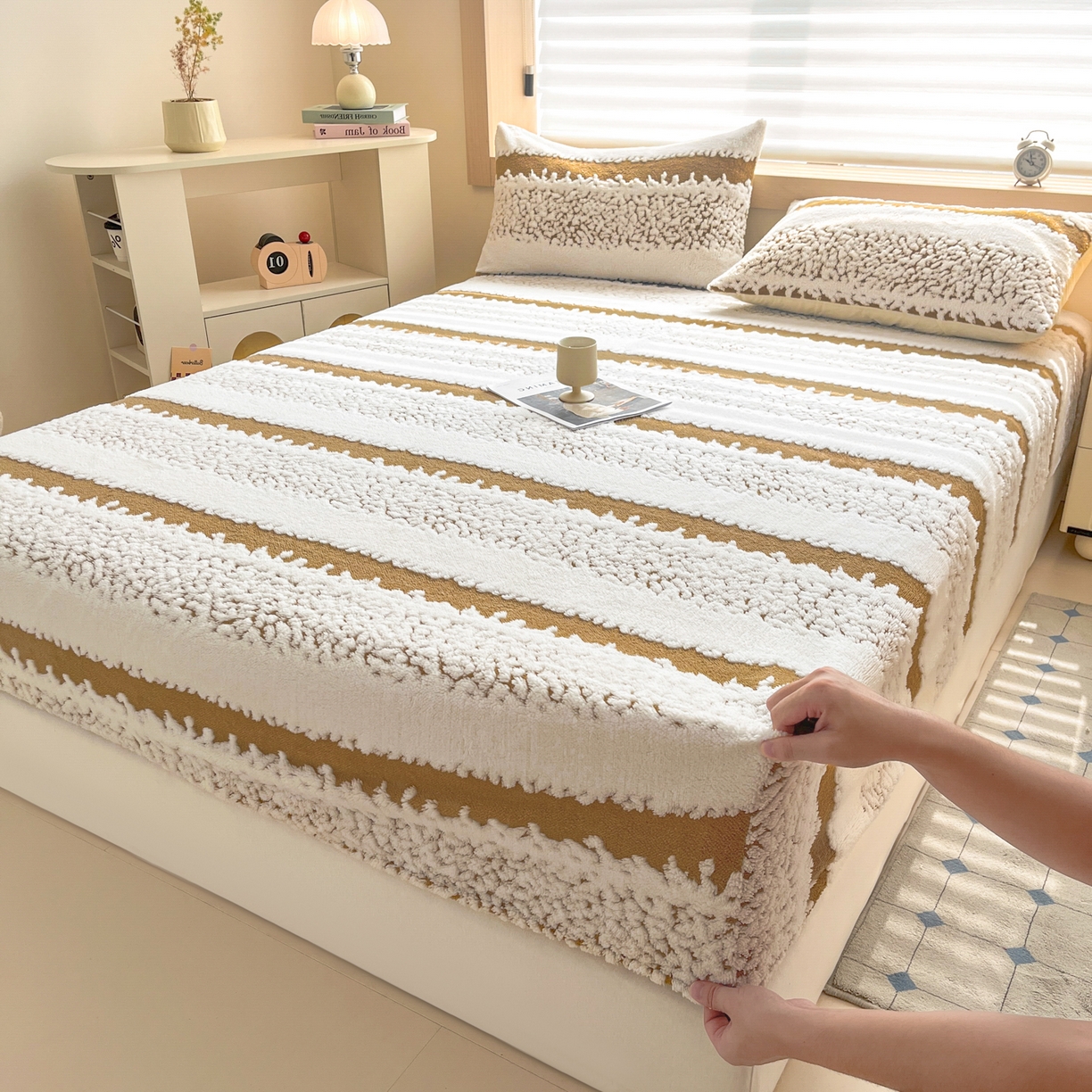 91家纺网 家纺一手货源 找家纺 卡伦家纺 2025新款阳离子提花牛奶绒床笠-暖阳系列 暖阳-咖