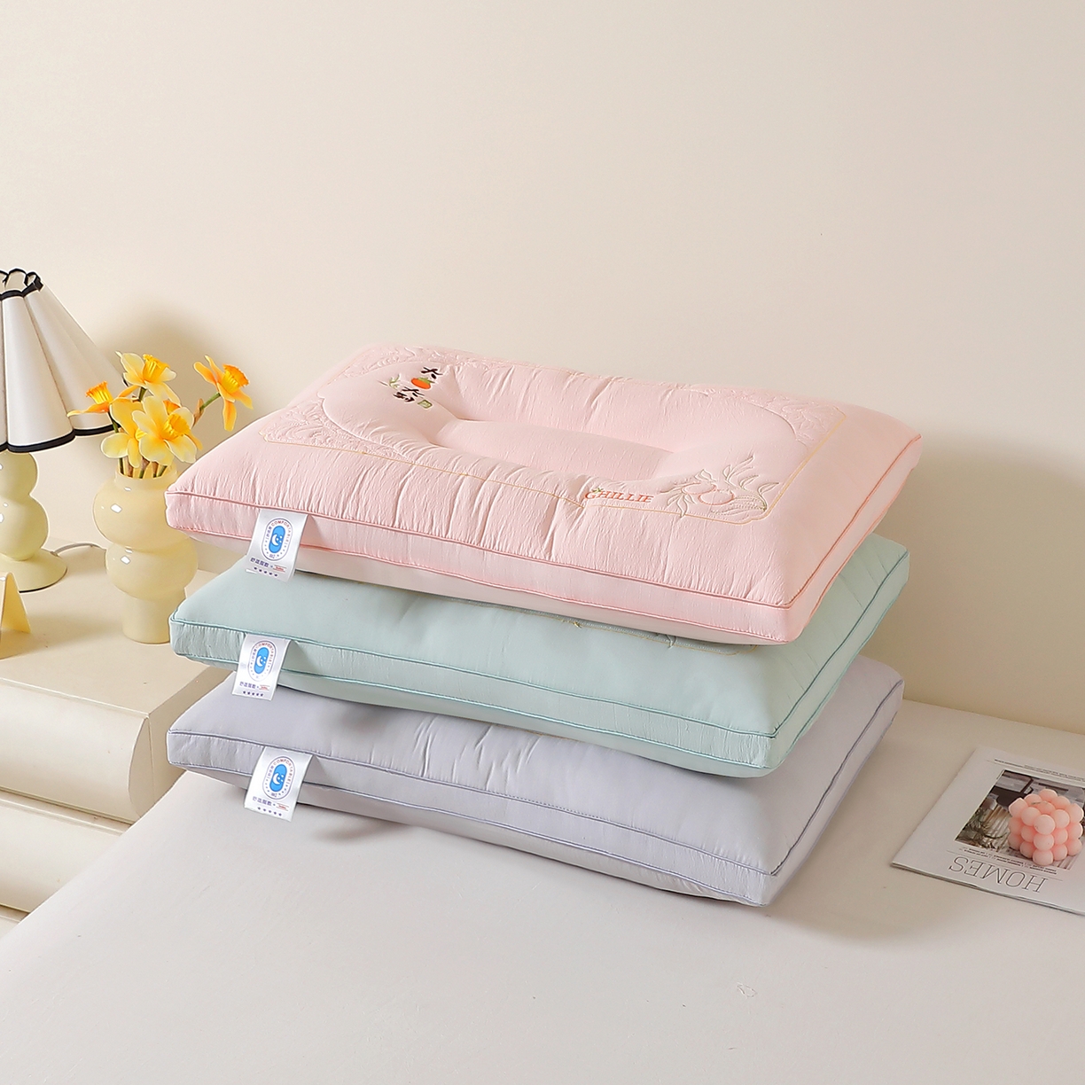 91家纺网 家纺一手货源 找家纺 万聚凯枕芯 2025新款亲肤木棉大桔大利枕头枕芯 组合图