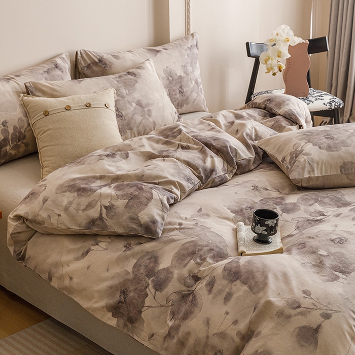 91家纺网 家纺一手货源 找家纺 爱思佳 2025新款棉麻数码印花单品被套被套单件-单被套 素潇-灰