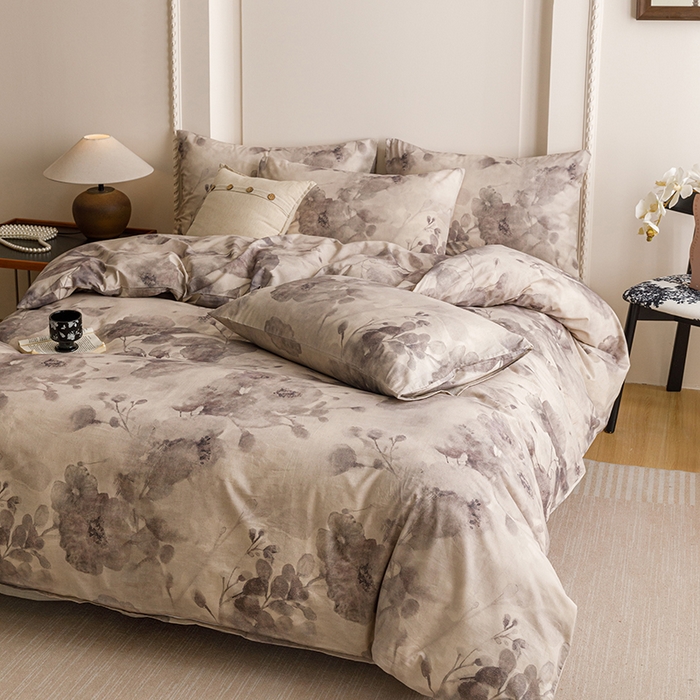 91家纺网 家纺一手货源 找家纺 爱思佳 2025新款棉麻数码印花单品被套被套单件-单被套 素潇-灰