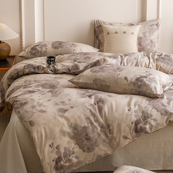 91家纺网 家纺一手货源 找家纺 爱思佳 2025新款棉麻数码印花单品被套被套单件-单被套 素潇-灰