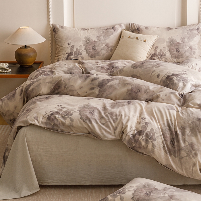 91家纺网 家纺一手货源 找家纺 爱思佳 2025新款棉麻数码印花单品被套被套单件-单被套 素潇-灰