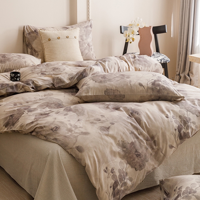 91家纺网 家纺一手货源 找家纺 爱思佳 2025新款棉麻数码印花单品被套被套单件-单被套 素潇-灰