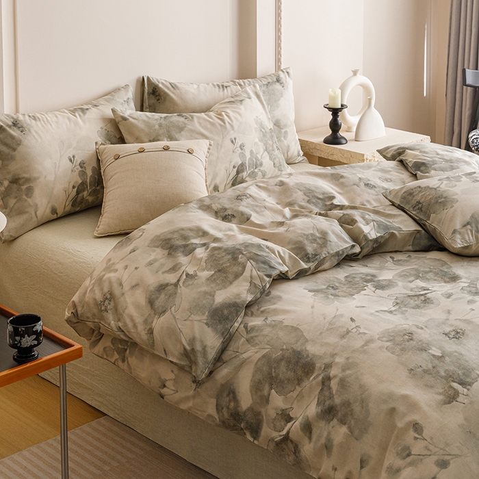 91家纺网 家纺一手货源 找家纺 爱思佳 2025新款棉麻数码印花单品被套被套单件-单被套 素潇-绿