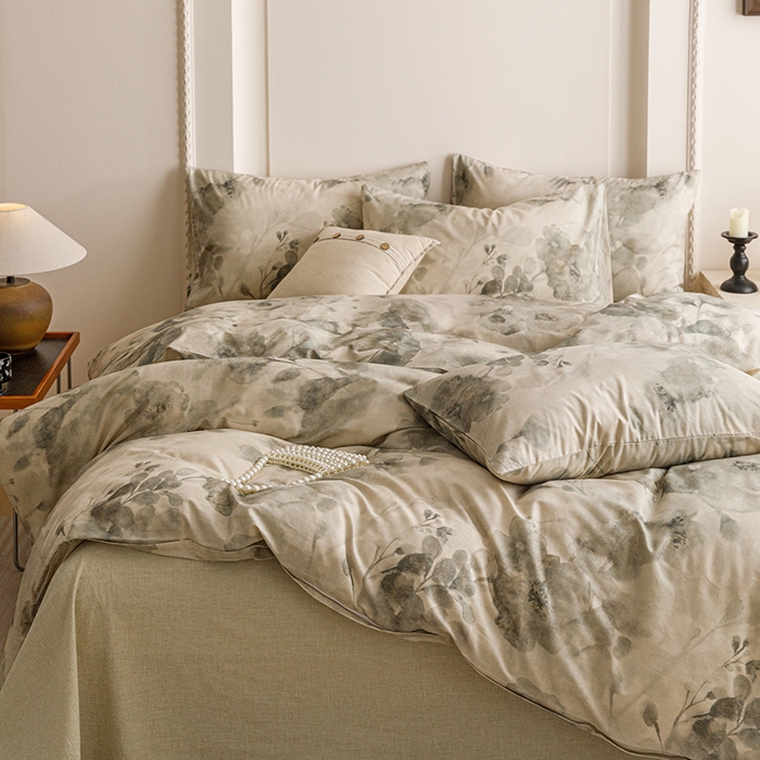 91家纺网 家纺一手货源 找家纺 爱思佳 2025新款棉麻数码印花单品被套被套单件-单被套 素潇-绿