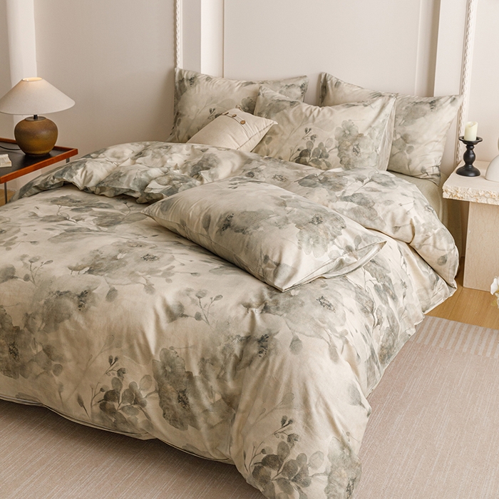 91家纺网 家纺一手货源 找家纺 爱思佳 2025新款棉麻数码印花单品被套被套单件-单被套 素潇-绿