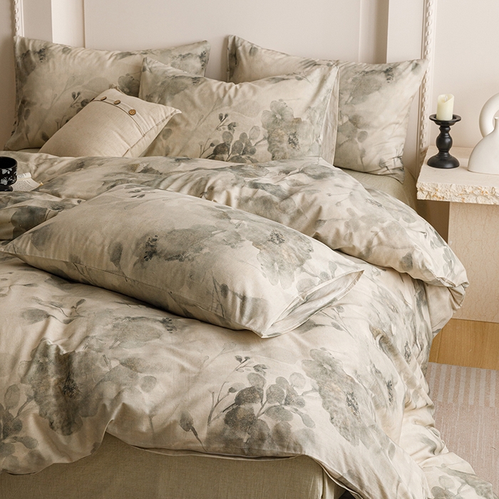 91家纺网 家纺一手货源 找家纺 爱思佳 2025新款棉麻数码印花单品被套被套单件-单被套 素潇-绿