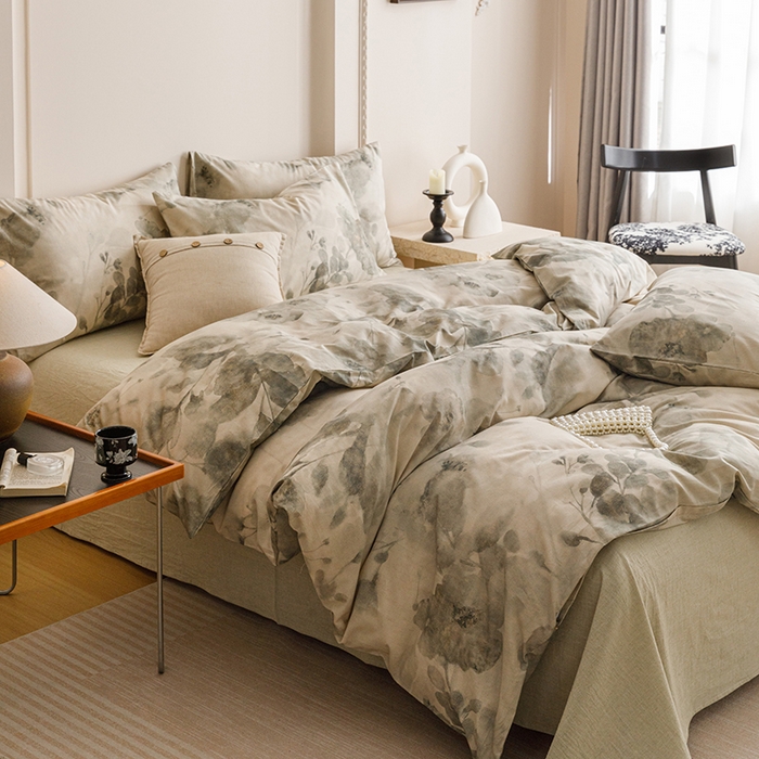 91家纺网 家纺一手货源 找家纺 爱思佳 2025新款棉麻数码印花单品被套被套单件-单被套 素潇-绿