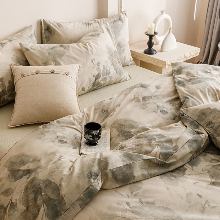 91家纺网 家纺一手货源 找家纺 爱思佳 2025新款棉麻数码印花单品被套被套单件-单被套 素潇-绿