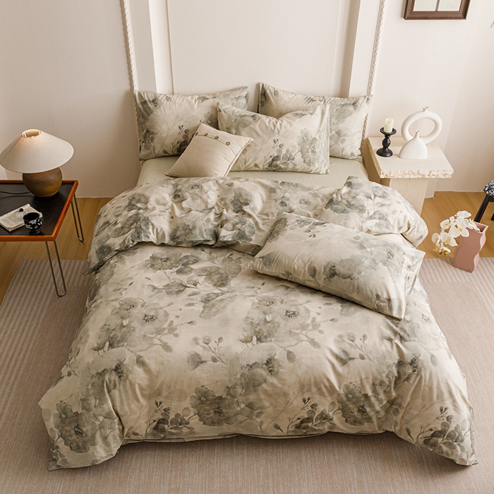 91家纺网 家纺一手货源 找家纺 爱思佳 2025新款棉麻数码印花单品被套被套单件-单被套 素潇-绿