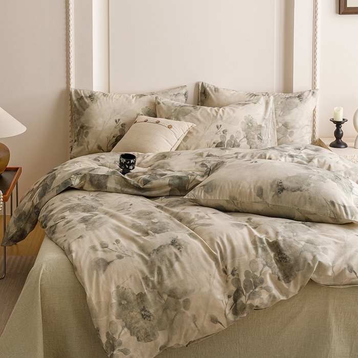 91家纺网 家纺一手货源 找家纺 爱思佳 2025新款棉麻数码印花单品被套被套单件-单被套 素潇-绿