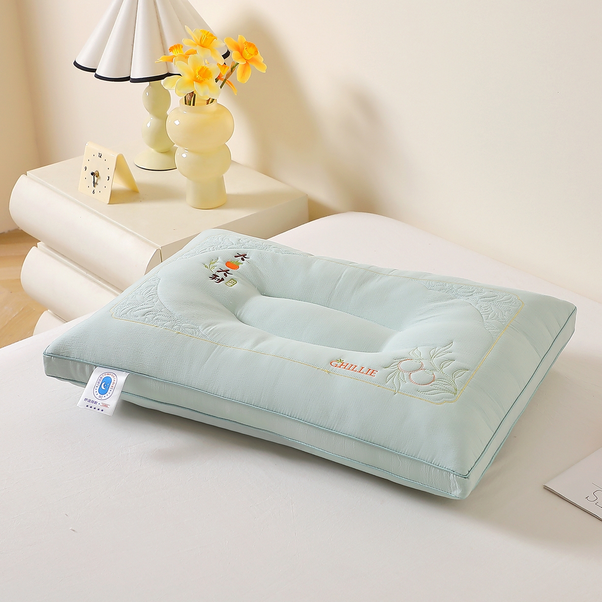 91家纺网 家纺一手货源 找家纺 万聚凯枕芯 2025新款亲肤木棉大桔大利枕头枕芯 大桔大利-绿色