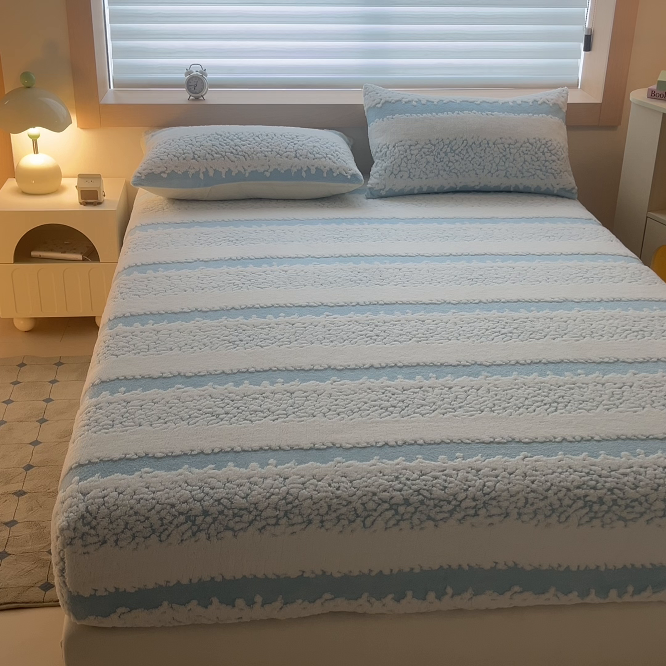 91家纺网 家纺一手货源 找家纺 卡伦家纺 2025新款阳离子提花牛奶绒床笠-暖阳系列 暖阳-蓝