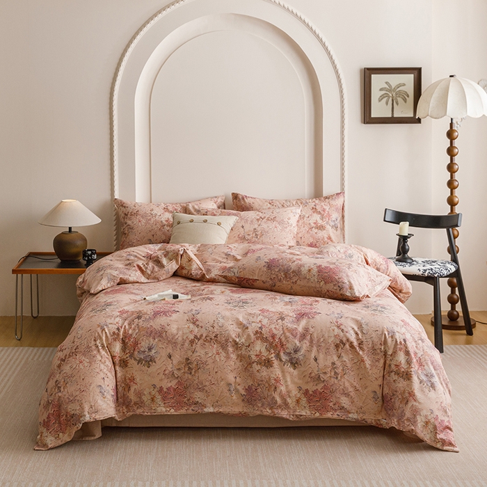 91家纺网 家纺一手货源 找家纺 爱思佳 2025新款棉麻数码印花四件套 繁花绘