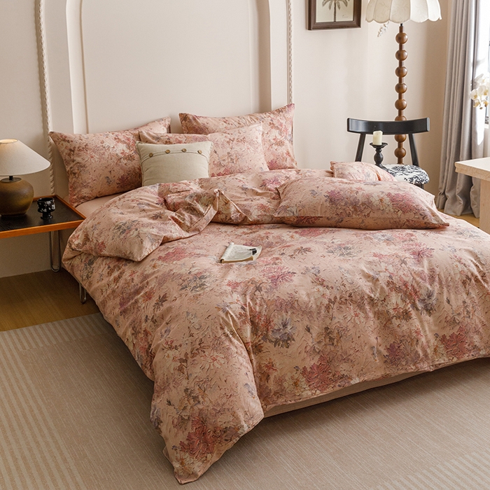 91家纺网 家纺一手货源 找家纺 爱思佳 2025新款棉麻数码印花四件套 繁花绘