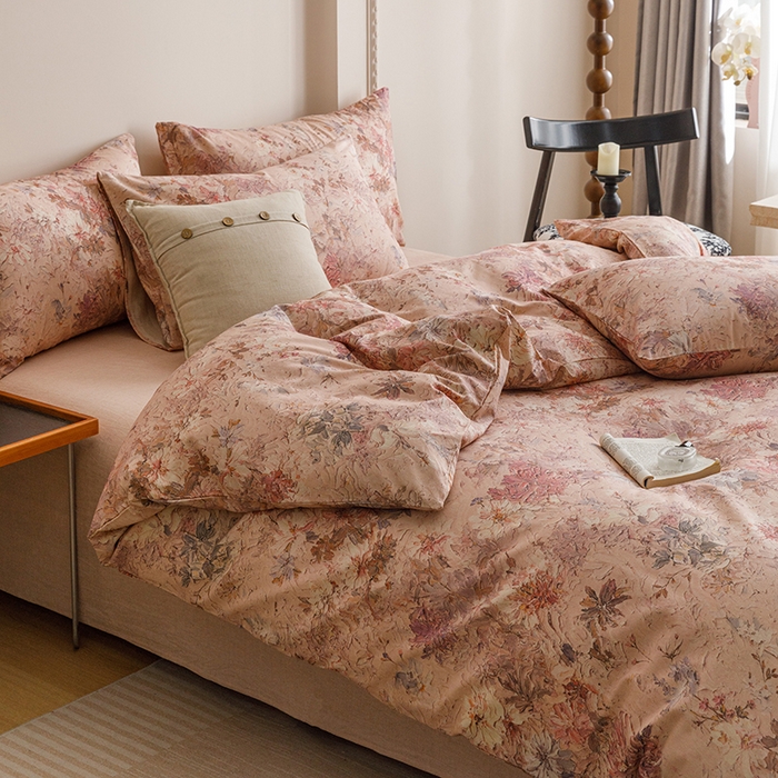 91家纺网 家纺一手货源 找家纺 爱思佳 2025新款棉麻数码印花四件套 繁花绘