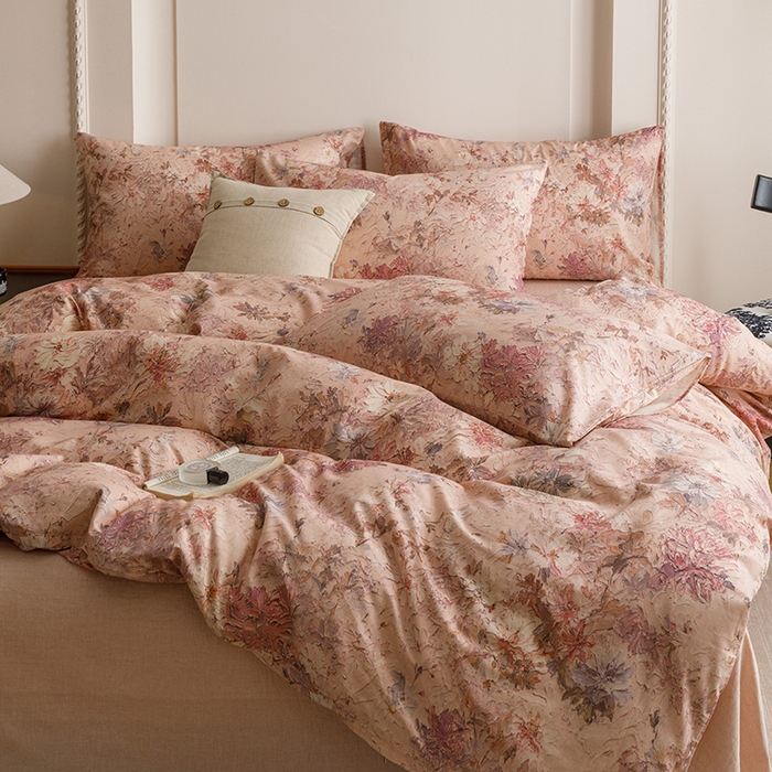 91家纺网 家纺一手货源 找家纺 爱思佳 2025新款棉麻数码印花四件套 繁花绘