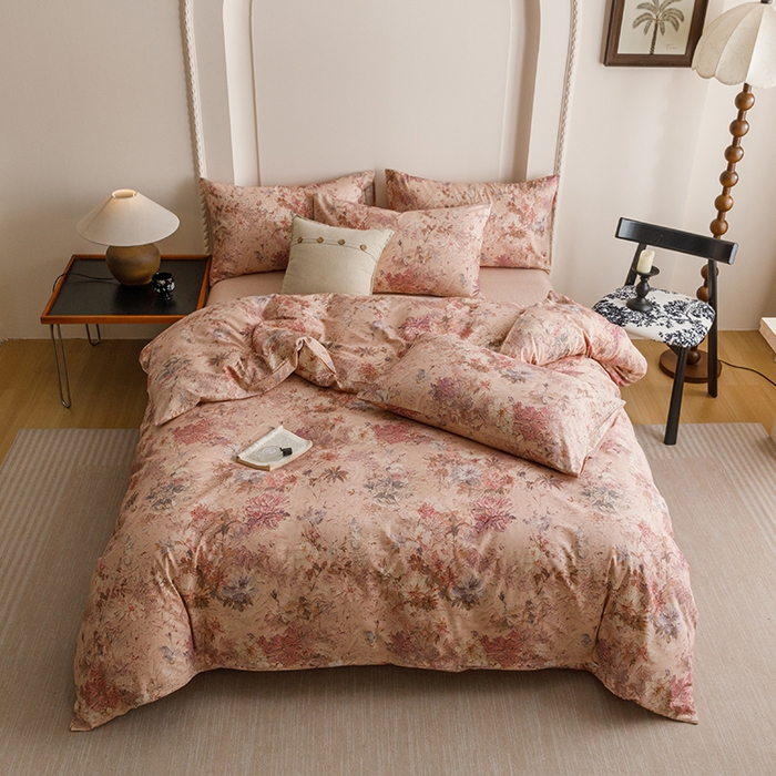 91家纺网 家纺一手货源 找家纺 爱思佳 2025新款棉麻数码印花四件套 繁花绘