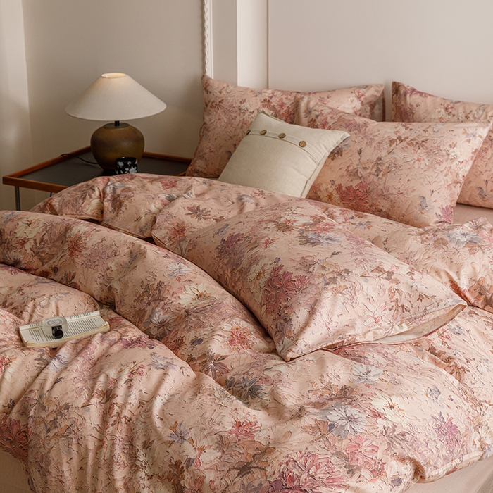 91家纺网 家纺一手货源 找家纺 爱思佳 2025新款棉麻数码印花四件套 繁花绘