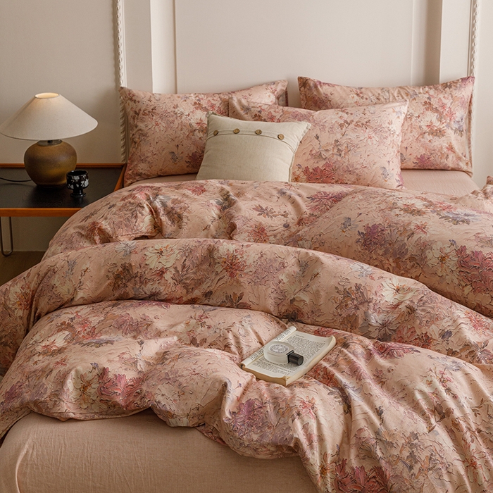 91家纺网 家纺一手货源 找家纺 爱思佳 2025新款棉麻数码印花四件套 繁花绘