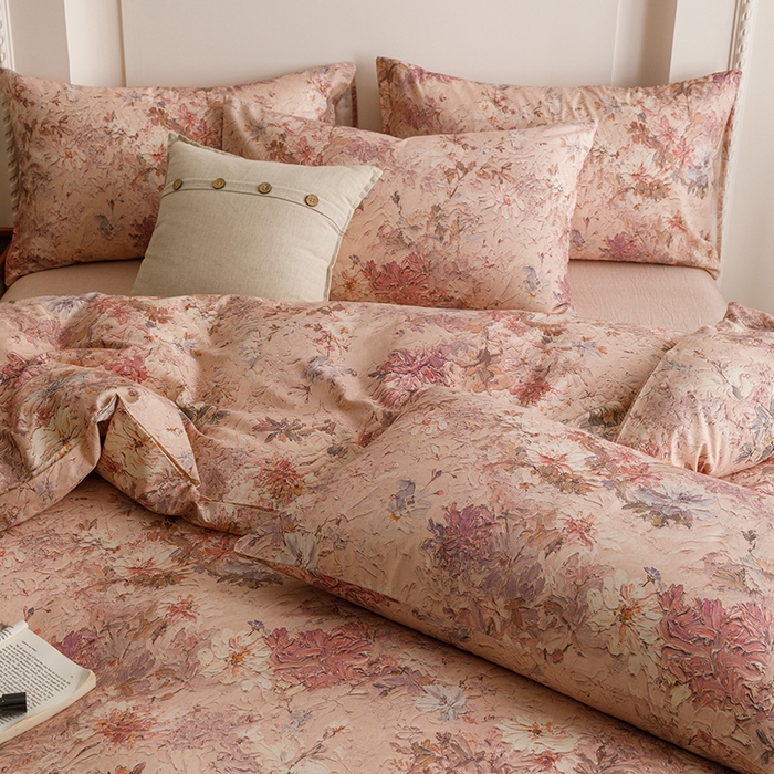 91家纺网 家纺一手货源 找家纺 爱思佳 2025新款棉麻数码印花四件套 繁花绘