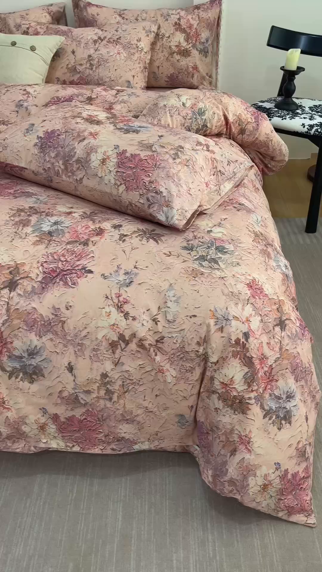 91家纺网 家纺一手货源 找家纺 爱思佳 2025新款棉麻数码印花四件套 繁花绘