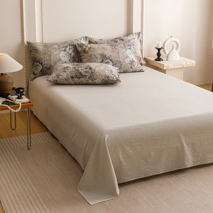 91家纺网 家纺一手货源 找家纺 爱思佳 2025新款棉麻数码印花四件套 复古花语-兰