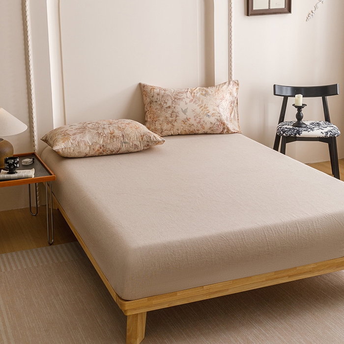 91家纺网 家纺一手货源 找家纺 爱思佳 2025新款棉麻数码印花四件套 花蝶-咖