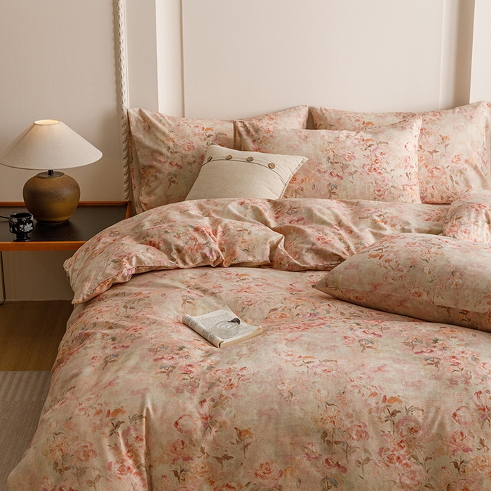 91家纺网 家纺一手货源 找家纺 爱思佳 2025新款棉麻数码印花四件套 花影柔