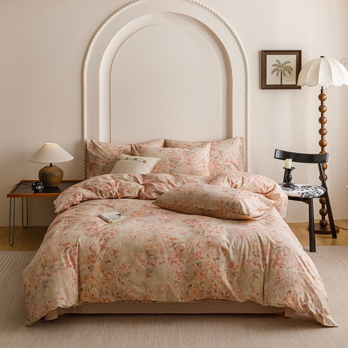 91家纺网 家纺一手货源 找家纺 爱思佳 2025新款棉麻数码印花四件套 花影柔