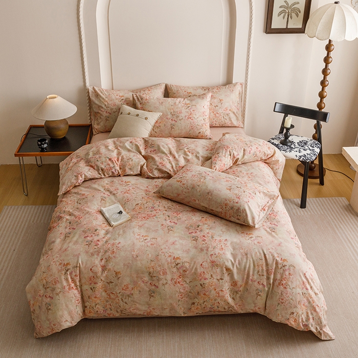 91家纺网 家纺一手货源 找家纺 爱思佳 2025新款棉麻数码印花四件套 花影柔